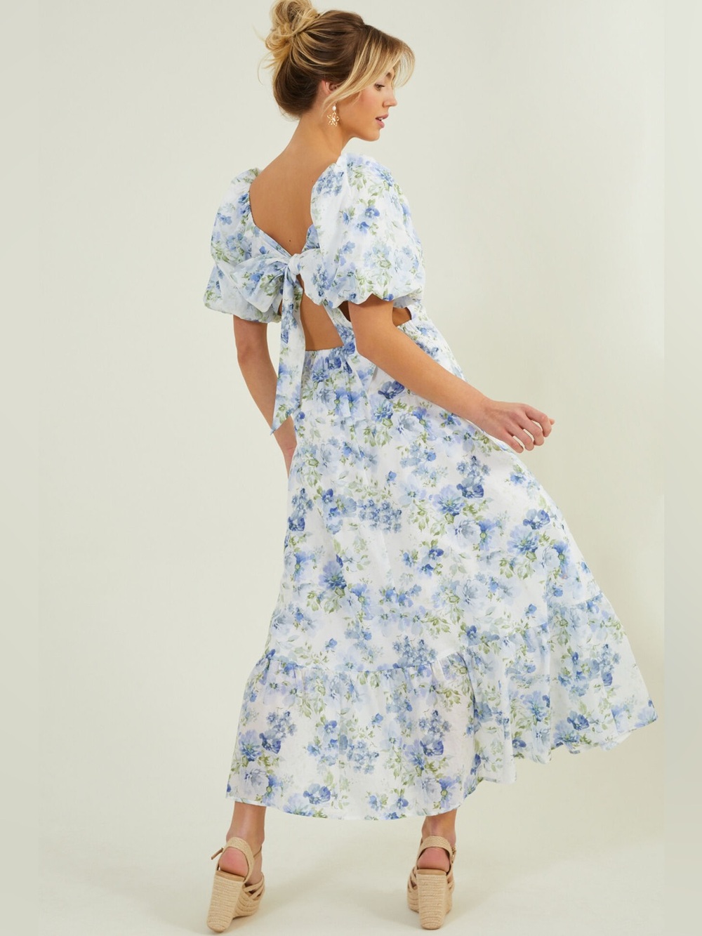 NWOT Altar'd State Micayla Midi Dress White Blue Watercolor Floral Cottage Core